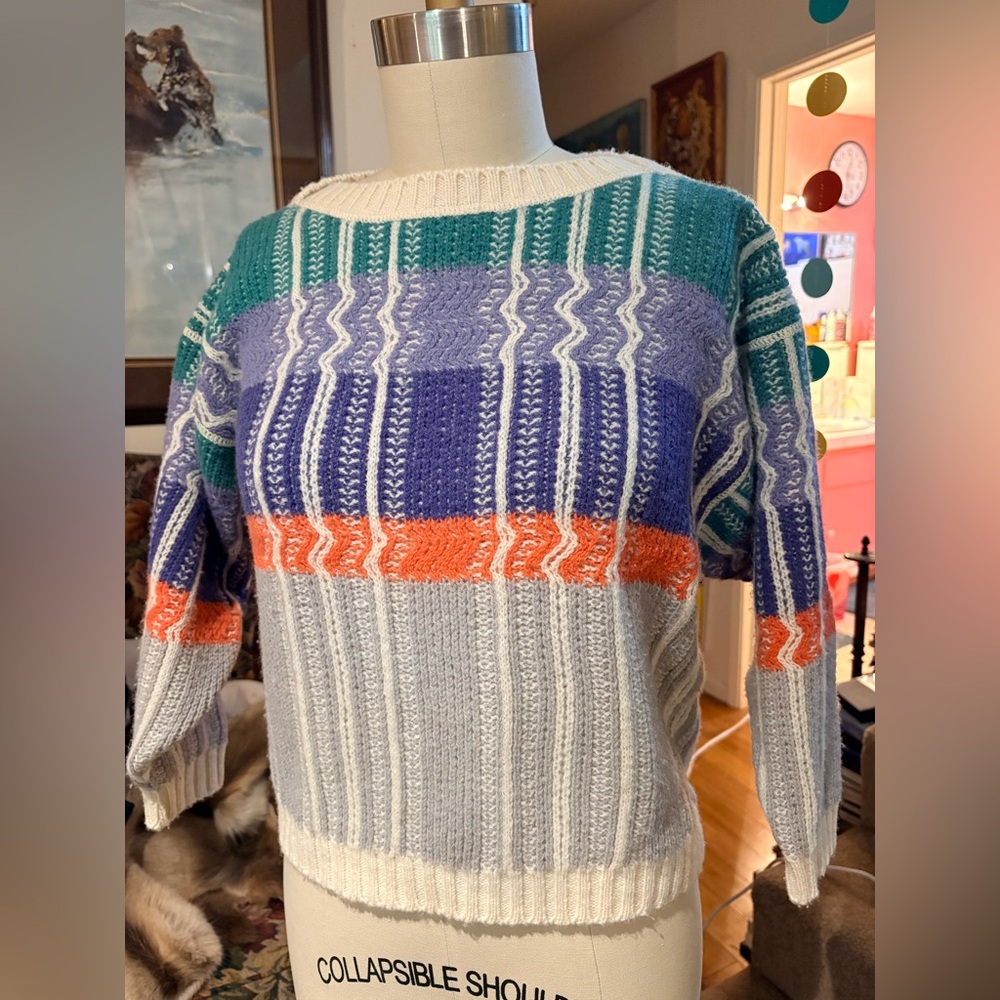 Vibrant Multicolor Repérdition Wool Blend Textured Stripe Sweater Size 12 (M/L)